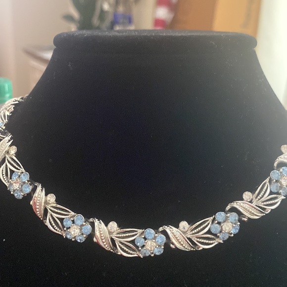 - Lisner Silver Tone Blue and Clear Rhinestones Necklace - Picture 1 of 10